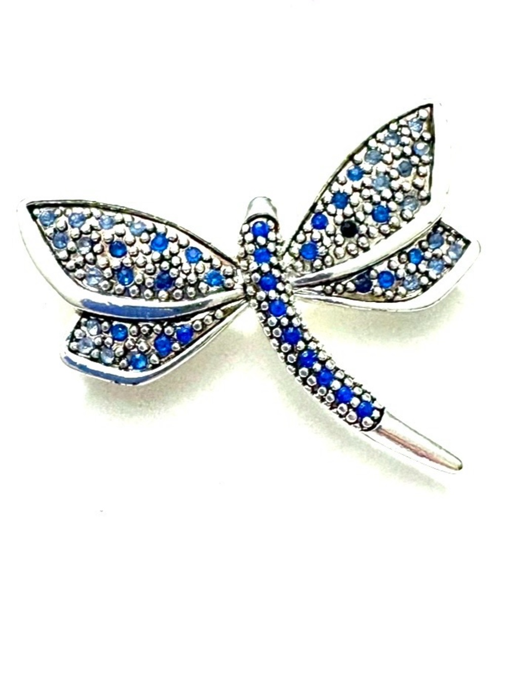 FASHION JEWELRY Vintage Dragonfly Brooch Pin, silver and blue